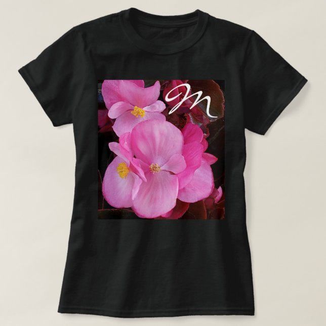 T-shirt Photo des belles fleurs roses Fancy Initial (Design devant)