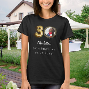 T-shirt photo en or noir de 30e anniversaire