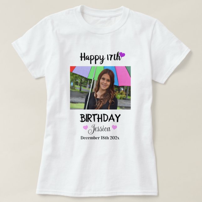 T-shirt Photo et nom personnalisés Joyeuses 17e anniversai (Design devant)