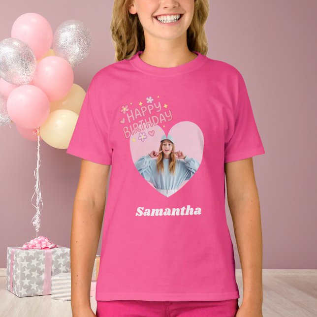 T-shirt Photo heart name birthday girl pink (Créateur téléchargé)
