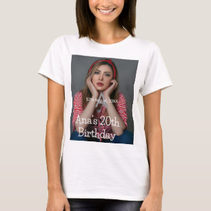 T-shirt Photo monogramme joyeux 20e anniversaire gris blan