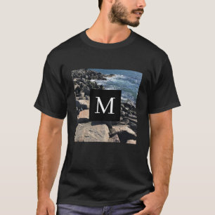 T-shirt Photo Ocean Waves and Rocks Initial Black