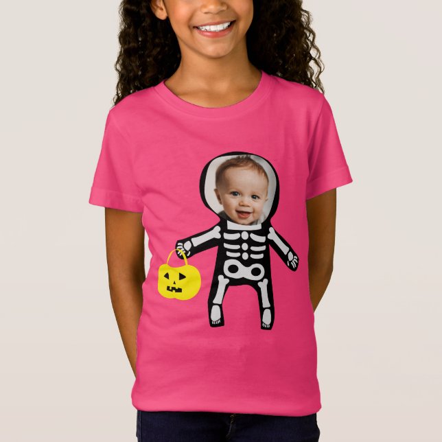 T-Shirt Photo personnalisée Halloween squelette astuce ou  (Devant)