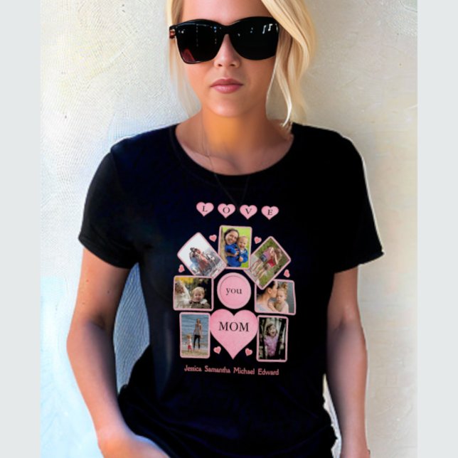 T-shirt Photo personnalisée LOVE you MOM with Hearts Black (Créateur téléchargé)