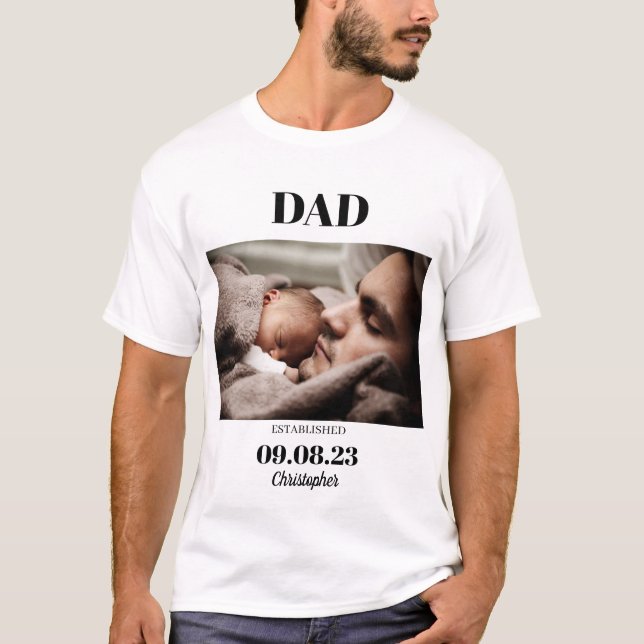 T-shirt Photo personnalisée Papa Enfant établi Date de nai (Devant)