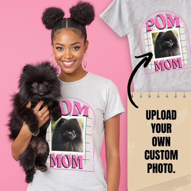 T-shirt Photo personnalisée Pom Chien Maman Chemise Poméra (Custom Photo Pom Dog Mom Shirt Pomeranian Owner.)