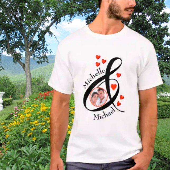 T-shirt Photo romantique personnalisée Prénoms Coeur (Créateur téléchargé)