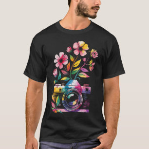 T-shirt Photographe Appareil Photo Art Avec Fleur D'Eau