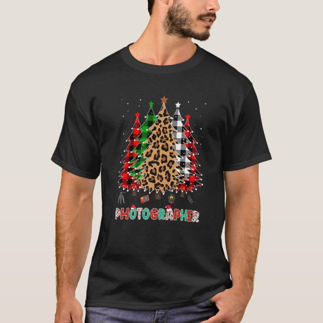 T-shirt Photographer Leopard Red White Green Plaid Christm (Devant)