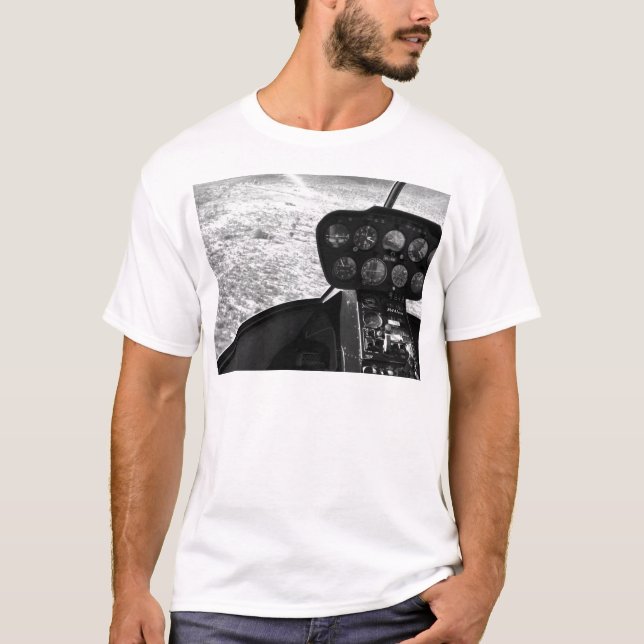 T-shirt Photographie de noir et de wihte d'un hélicoptère (Devant)