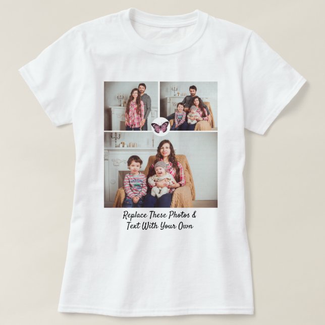 T-shirt Photos de texte personnalisé/ Papillon noir rose (Design devant)