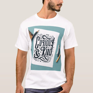 T-shirt Phrase décorative dessiné à la main : "Restez curi