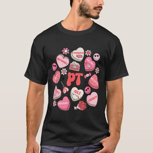 T-shirt Physical Therapy Groovy Valentine's Day Heart Cand (Devant)