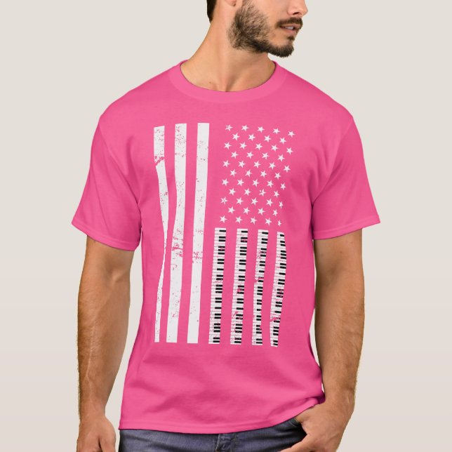 T-shirt Pianist Keyboard Classical Music Us Flag Piano Pla (Devant)