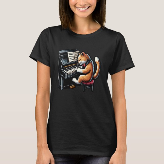 T-shirt Pianiste Cute Kitten - Chat Jouant Au Piano (Devant)