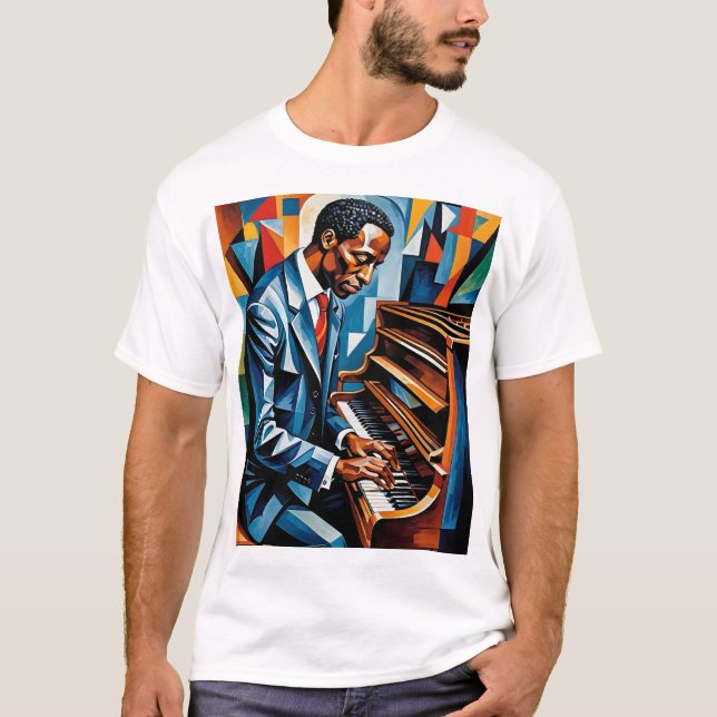 T-shirt Pianiste de jazz Musicien Abstrait Style artistiqu (Devant)