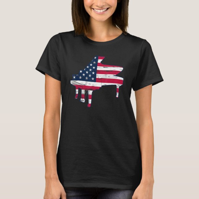 T-shirt Piano American Flag Piano Playing - Piano Lover Pi (Devant)
