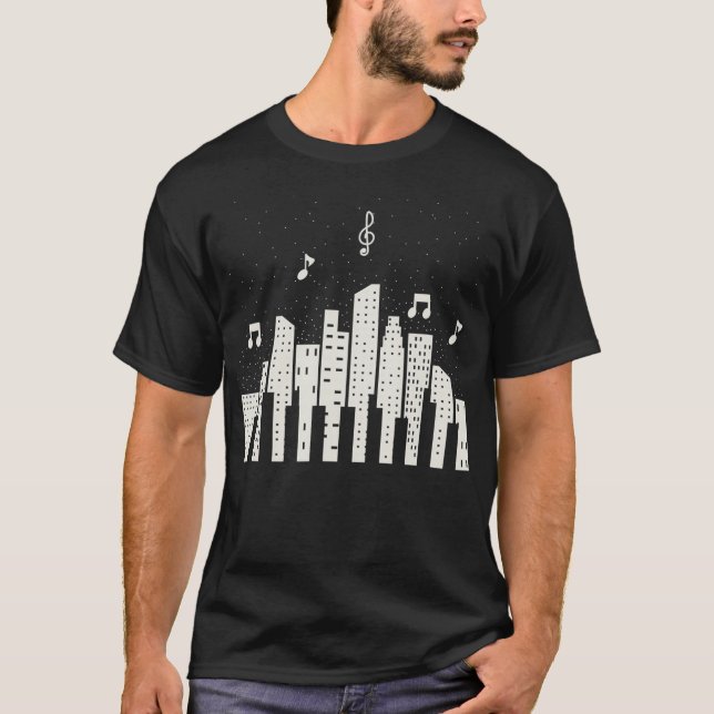 T-shirt Piano clavier Skyline (Devant)
