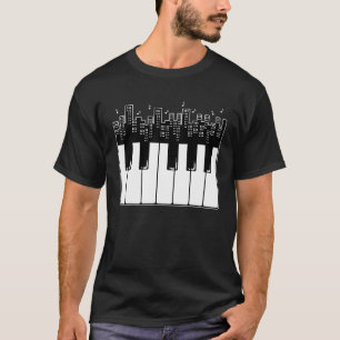 T-shirt Piano Clavier Skyline Pianiste Musique Lover Tee