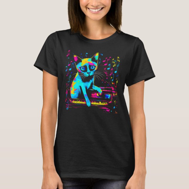 T-shirt Piano de chat siamois (Devant)