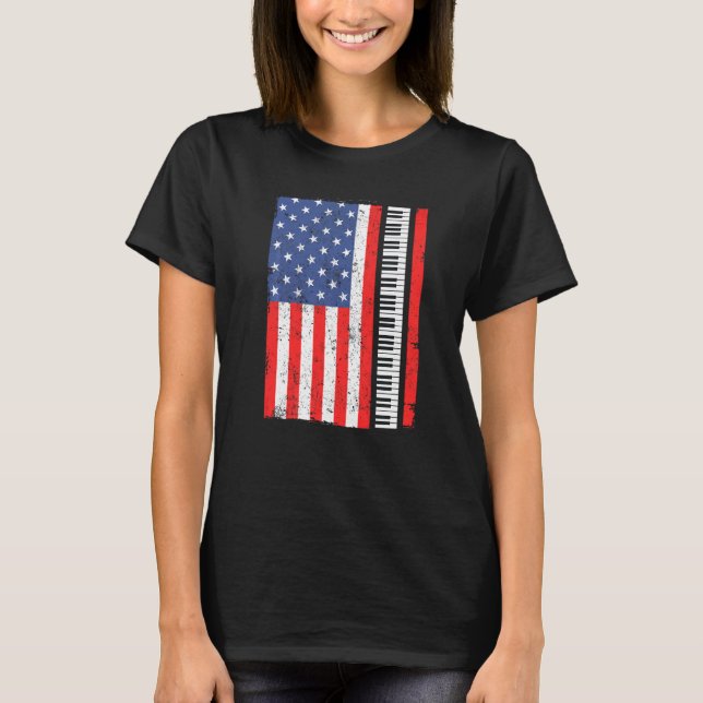 T-shirt Piano Instrument Pianiste Clavier American Drapeau (Devant)