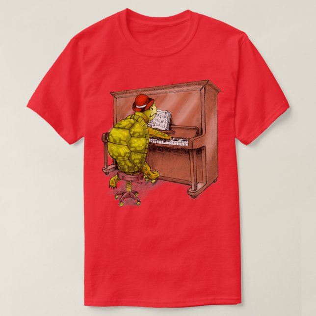 T-shirt Piano Jouer Tortue Art  (Design devant)