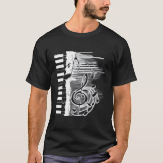 T-shirt Piano Keys Long Manches Chemise Pianiste Joueurs E