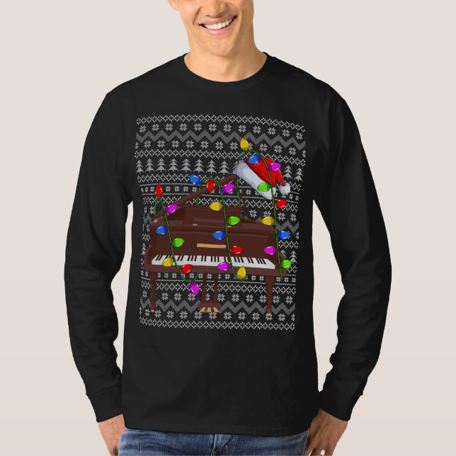 T-shirt Piano Lighting Xmas Sweater Ugly Piano Noël (Devant)