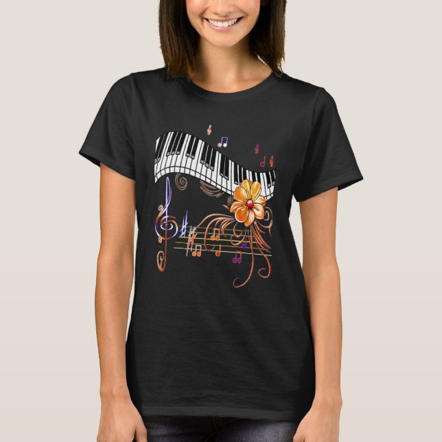T-shirt Piano Musical Clavier Or Flower (Devant)