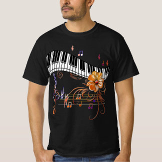 T-shirt Piano Musically Keyboard Gold Flower 