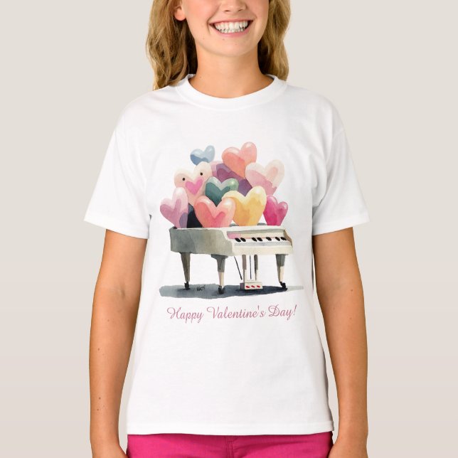 T-shirt Piano of Love Hearts Valentine's Day (Devant)