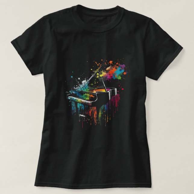 T-shirt Piano Piano Splash Art Jazz Compositeur Clavier Pi (Design devant)