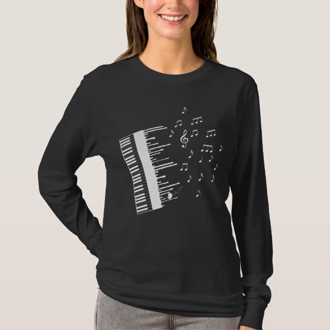 T-shirt Piano Player Flying Music Notes Pianiste (Devant)