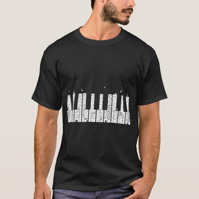 T-shirt Piano Skyline Keyboard Music (Devant)