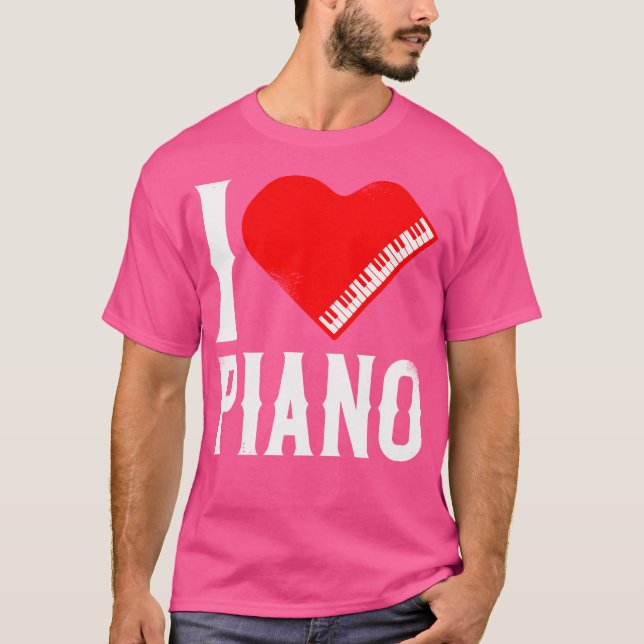 T-shirt Piano Teacher Pianist Heart I Love Piano (Devant)