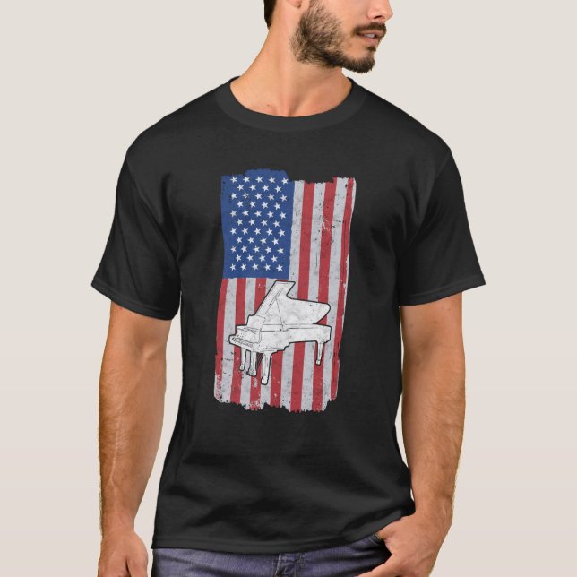 T-shirt Piano Usa Flag Piano Player Pianist (Devant)