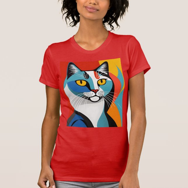 T-shirt Picasso, Chat, Famille, Kitzch, Art, Whiskers, Col (Devant)