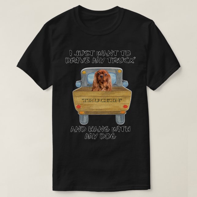 T-shirt Pick Driving Dog Cavalier King Charles Brown  (Design devant)