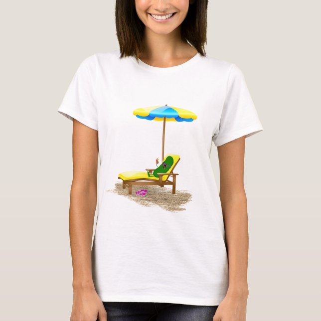 T-shirt Picket Vert Sur Le Transat De Plage (Devant)