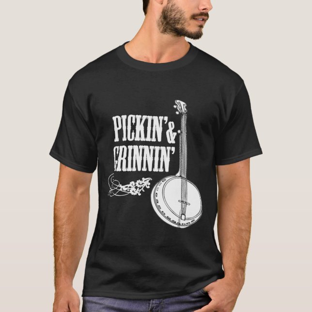 T-shirt Pickin Grinnin Banjo Banjo jouer (Devant)