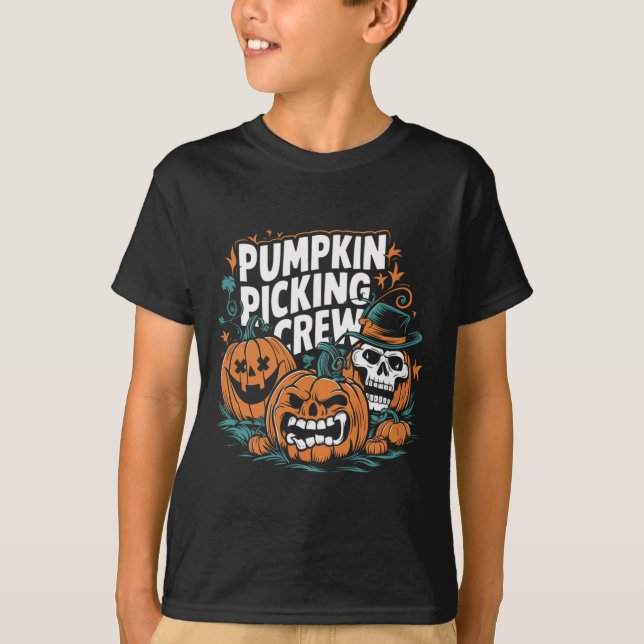 T-shirt Picking Crew Funny Citrouille Patch Costume d'Hall (Devant)