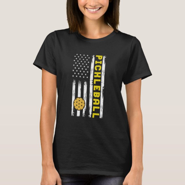 T-shirt Pickleball American Drapeau Pickleball Paddleball  (Devant)