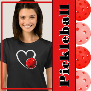 T-shirt Pickleball Amour Coeur Blanc Pickleball Rouge