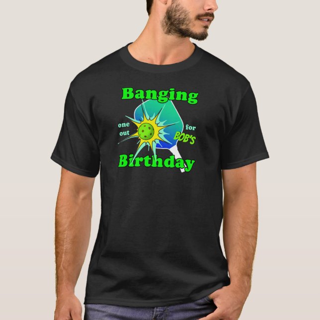 T-shirt Pickleball Anniversaire Bleu Vert Boulangage Perso (Devant)