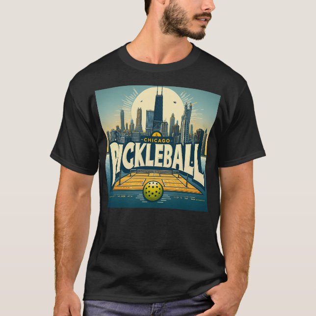 T-shirt Pickleball Chicago Skyline (Devant)