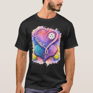 T-shirt Pickleball Cœur Raquette Et Balle Colorés Pour