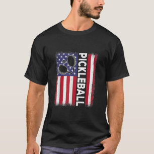 T-shirt Pickleball Drapeau Américain Drôle Amateur de Pick