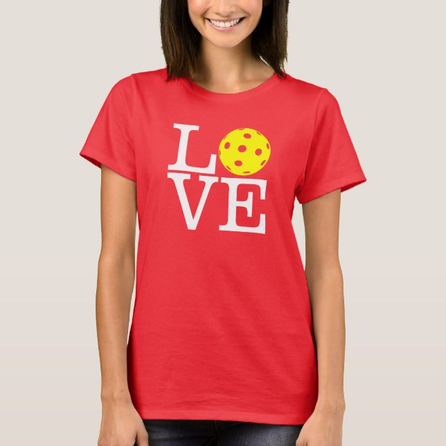 T-shirt Pickleball féminin : "LOVE" (Rouge) (Devant)