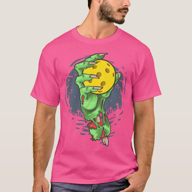 T-shirt Pickleball Halloween Zombie Pickleball à main (Devant)