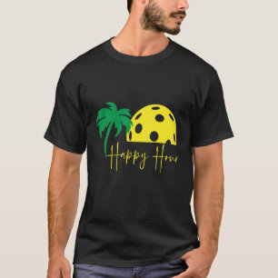 T-shirt Pickleball HAPPY HOUR Huge Sunset Palm Tree